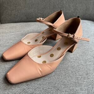 Boden Mary Jane Low Heel Leather Patent Pump Nude Feminist Minimalist Womens 7.5